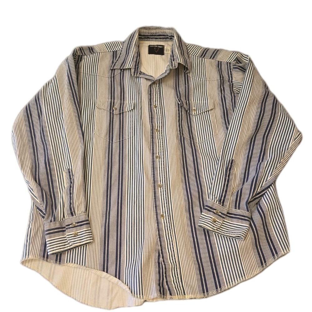 Vintage Frontier Series Western Shirt Mens Large L Striped Button Up Cowboy 90s‎
